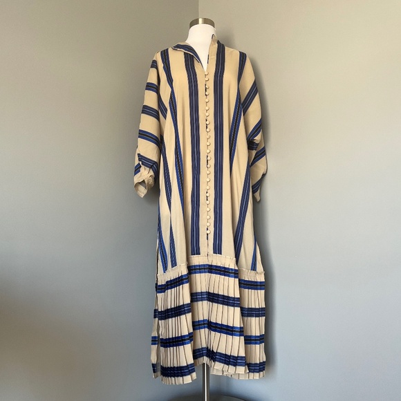NWT H&M CONSCIOUS EXCLUSIVE STRIPED KAFTAN PLEATED TENCEL BUTTON COCKTAIL DRESS - Picture 5 of 16